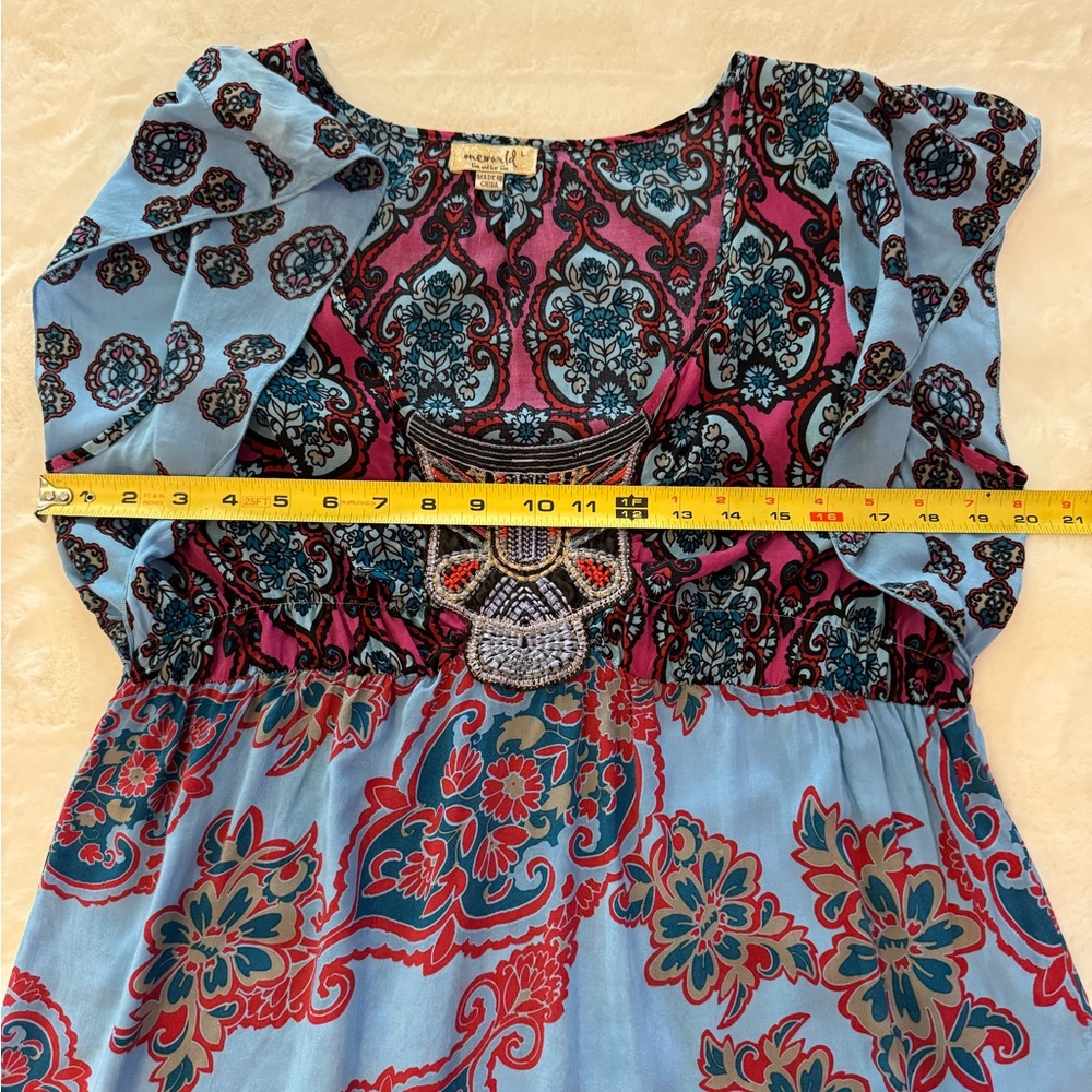 One World Blue & Pink Babydoll, Embroidered chest Top, Loose Boho Chic- size L - Picture 12 of 14